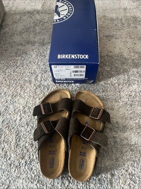 Birkenstock Arizona Soft Footbed Sandals in Mocha Suede